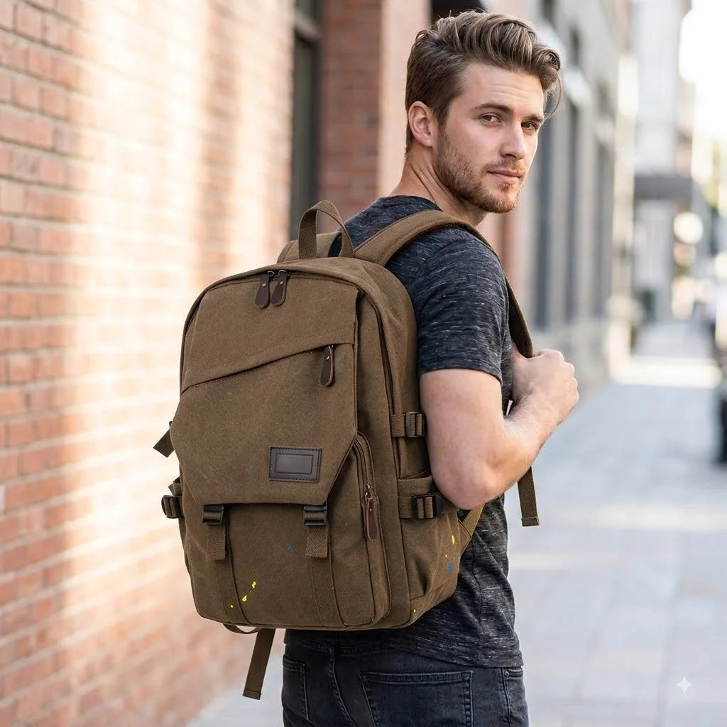 Men’s Canvas Backpack - Side Pocket 18L Daypack