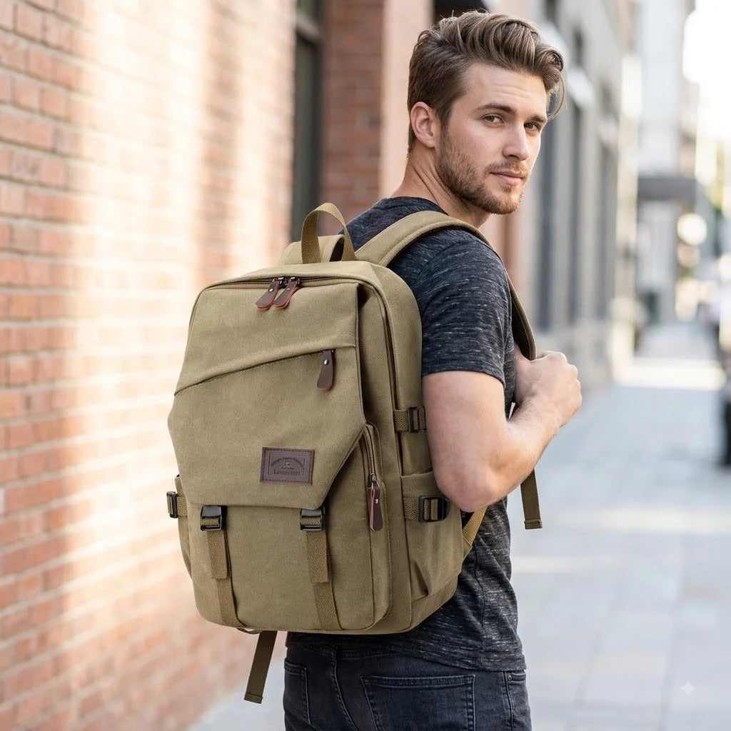Men’s Canvas Backpack - Side Pocket 18L Daypack