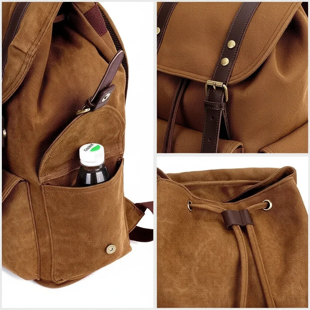Men’s Canvas Backpack - Vintage Buckle Flap Rucksack