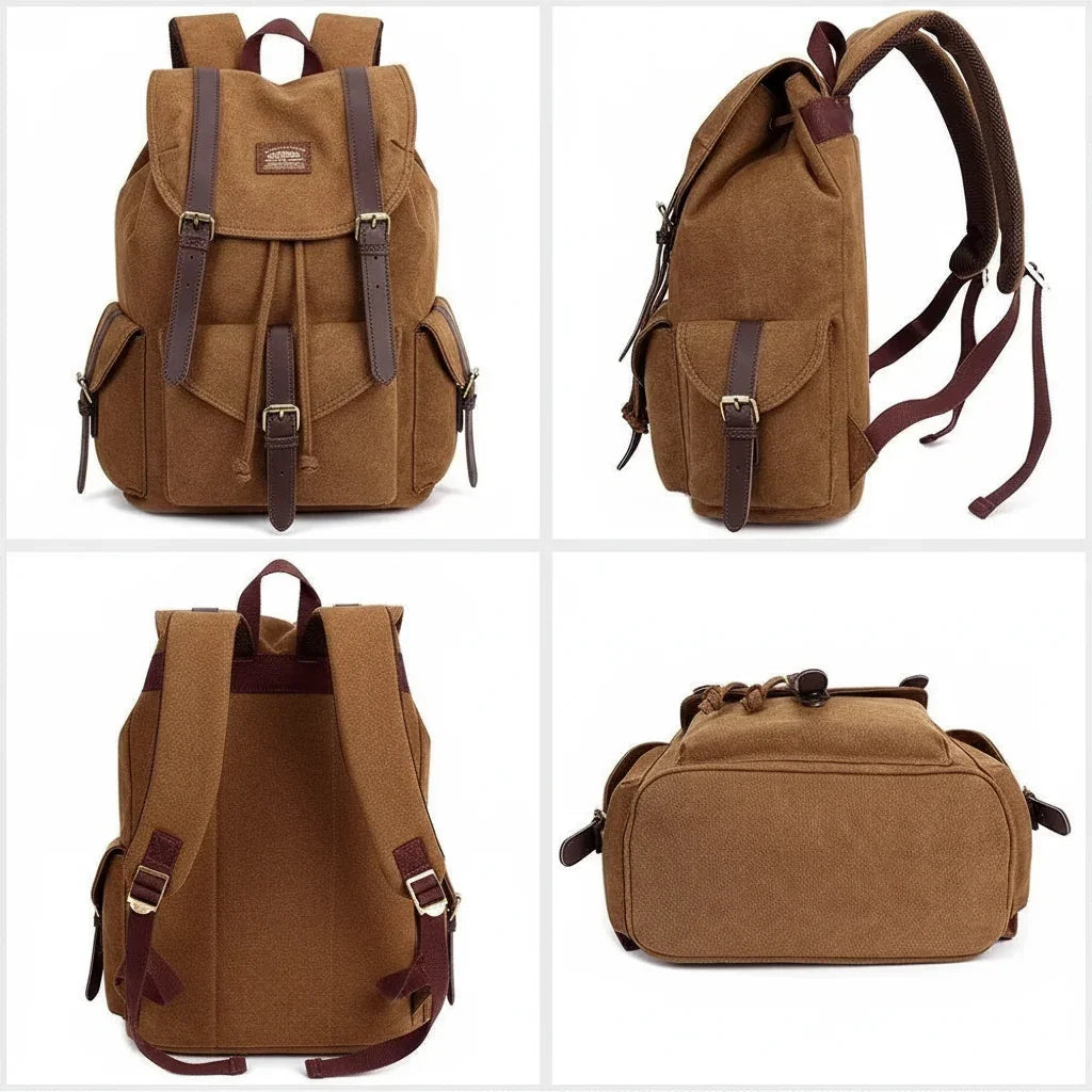 Men’s Canvas Backpack - Vintage Buckle Flap Rucksack