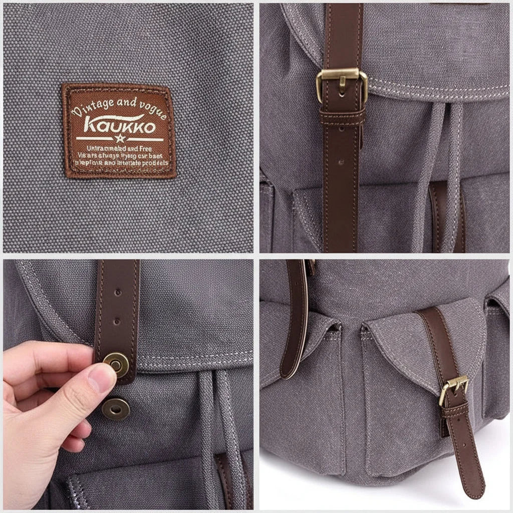 Men’s Canvas Backpack - Vintage Buckle Flap Rucksack