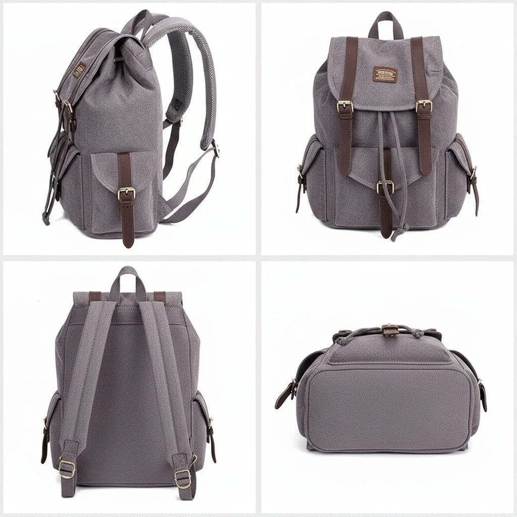 Men’s Canvas Backpack - Vintage Buckle Flap Rucksack