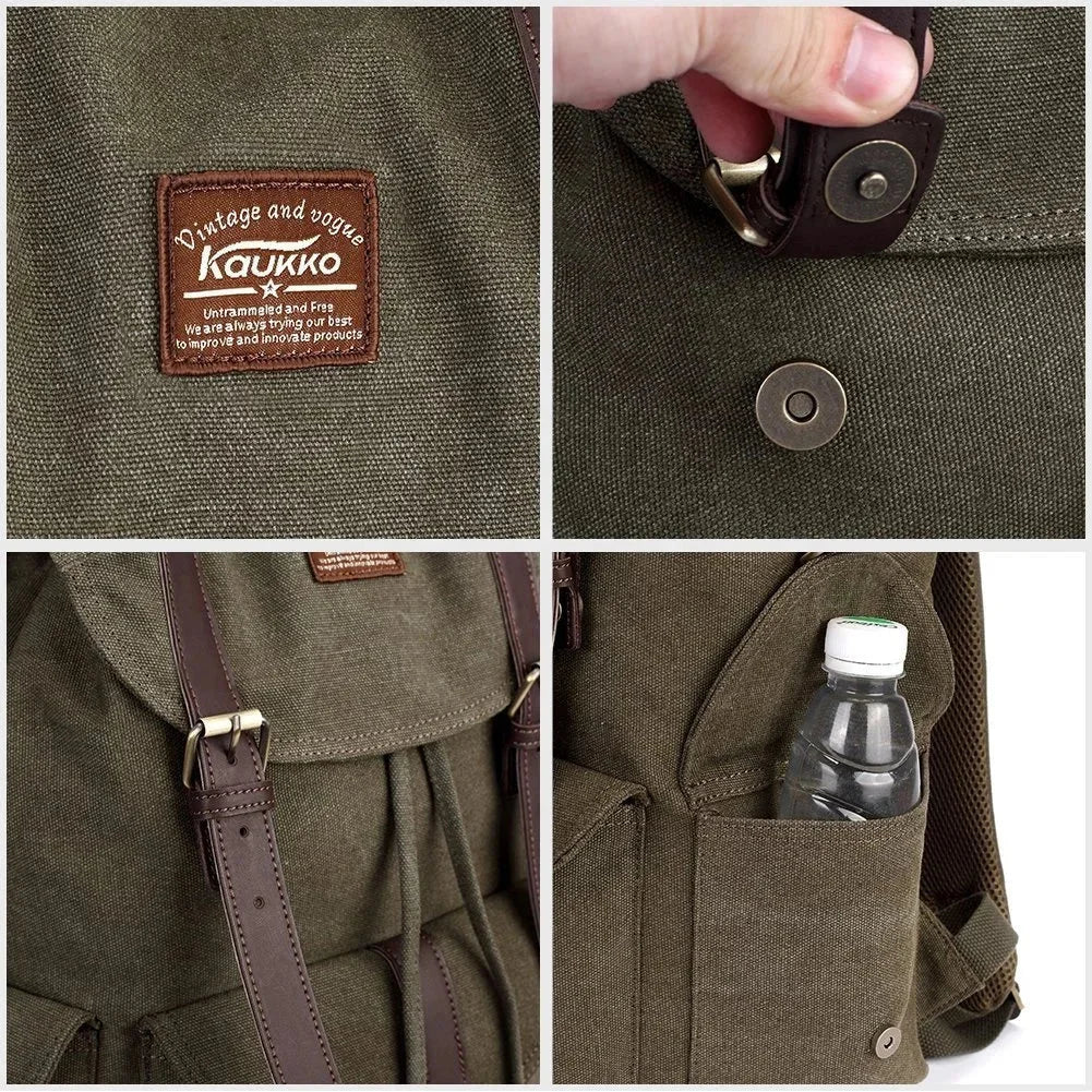 Men’s Canvas Backpack - Vintage Buckle Flap Rucksack