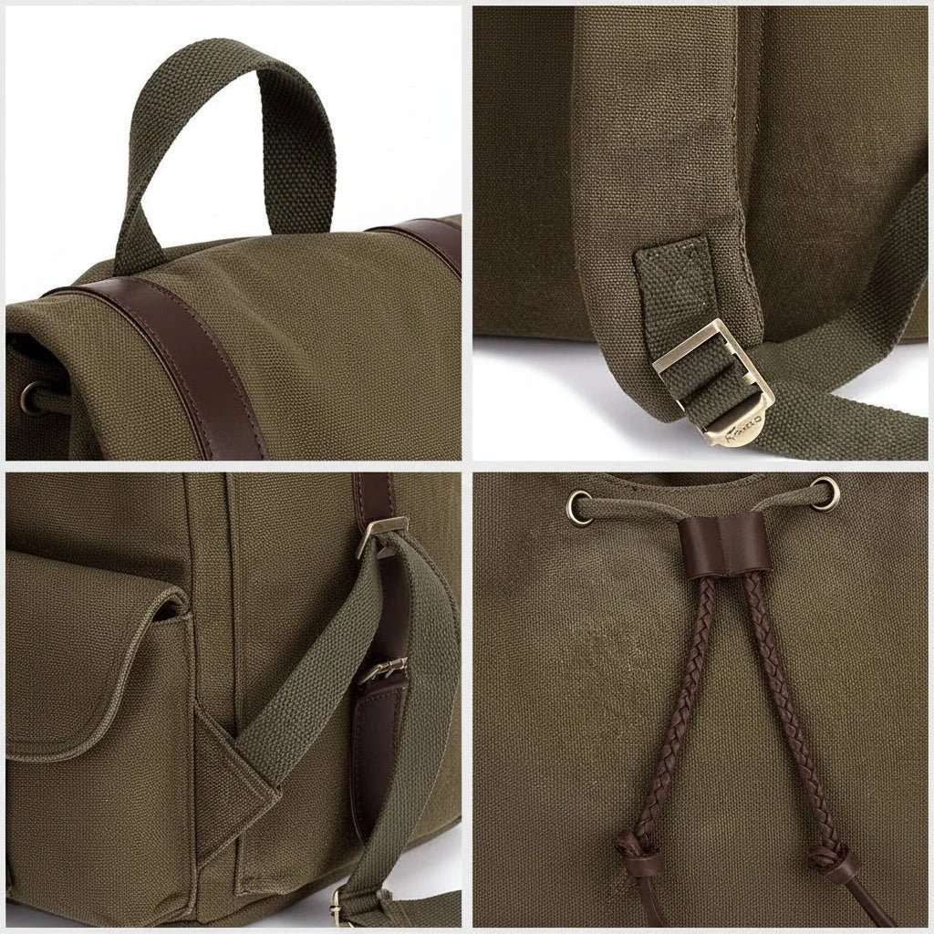 Men’s Canvas Backpack - Vintage Buckle Flap Rucksack