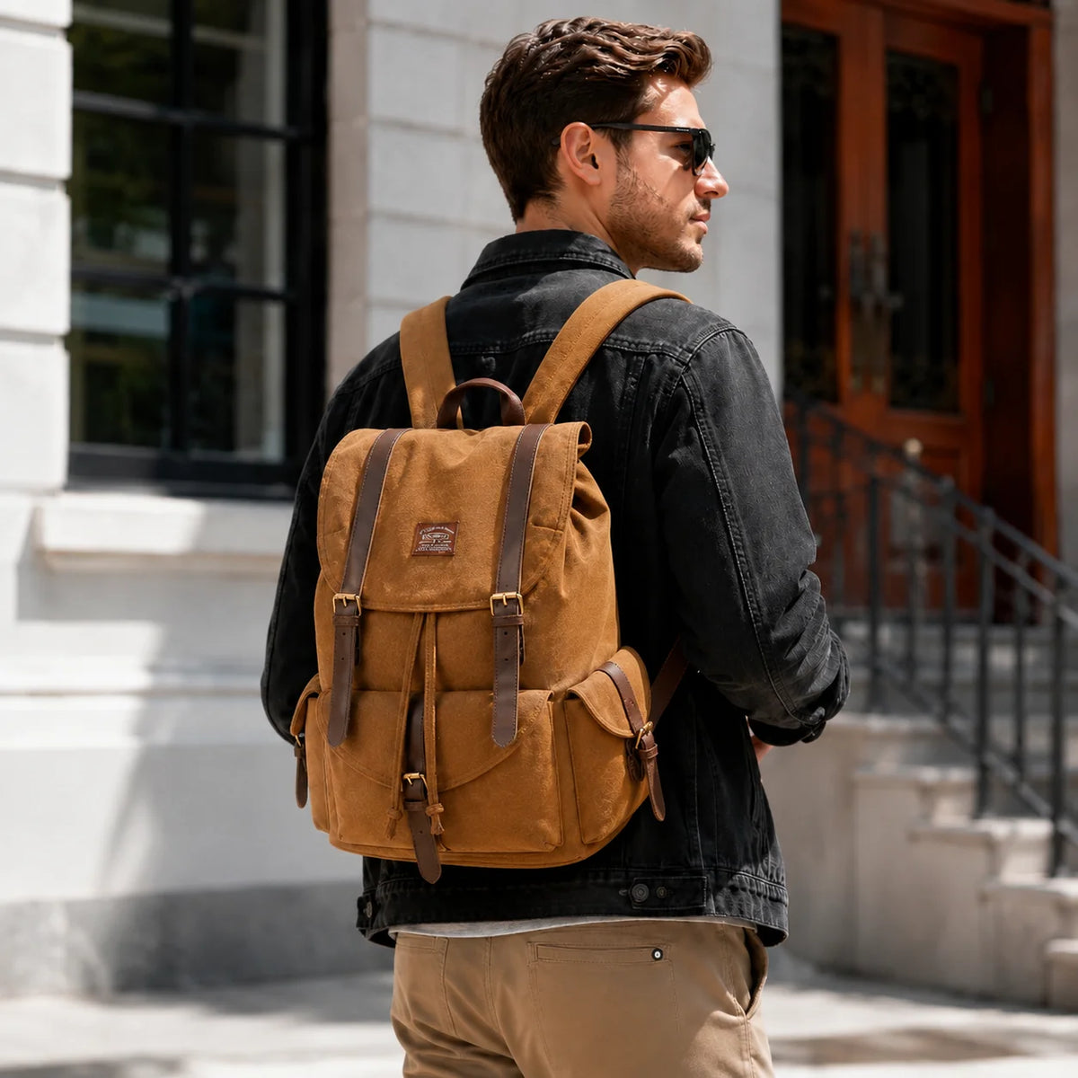 Men’s Canvas Backpack - Vintage Buckle Flap Rucksack