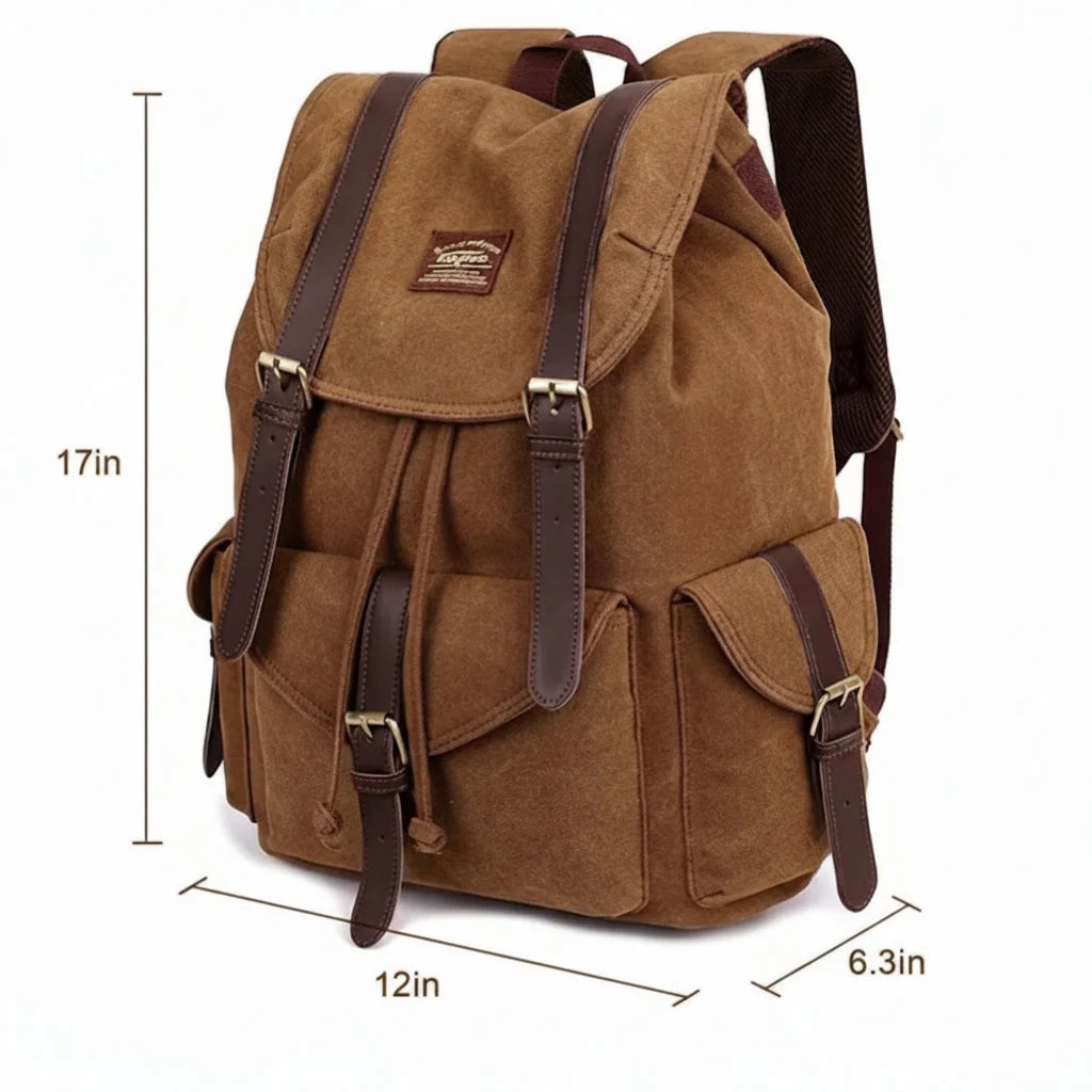 Men’s Canvas Backpack - Vintage Buckle Flap Rucksack