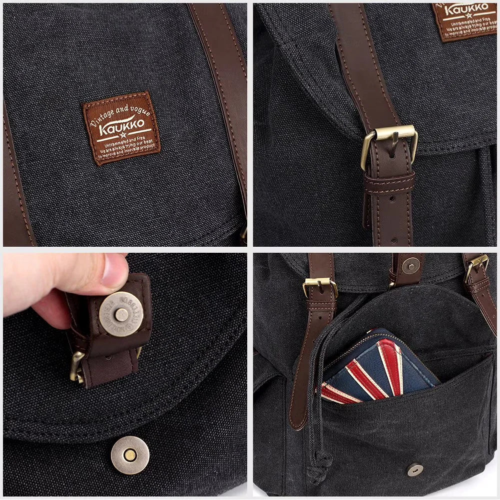 Men’s Canvas Backpack - Vintage Buckle Flap Rucksack