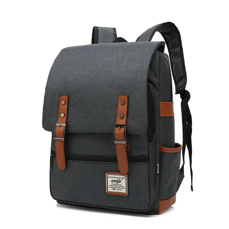 Slim Canvas Commuter Daypack - 17L Two-Buckle Flap Backpack - Dark Gray