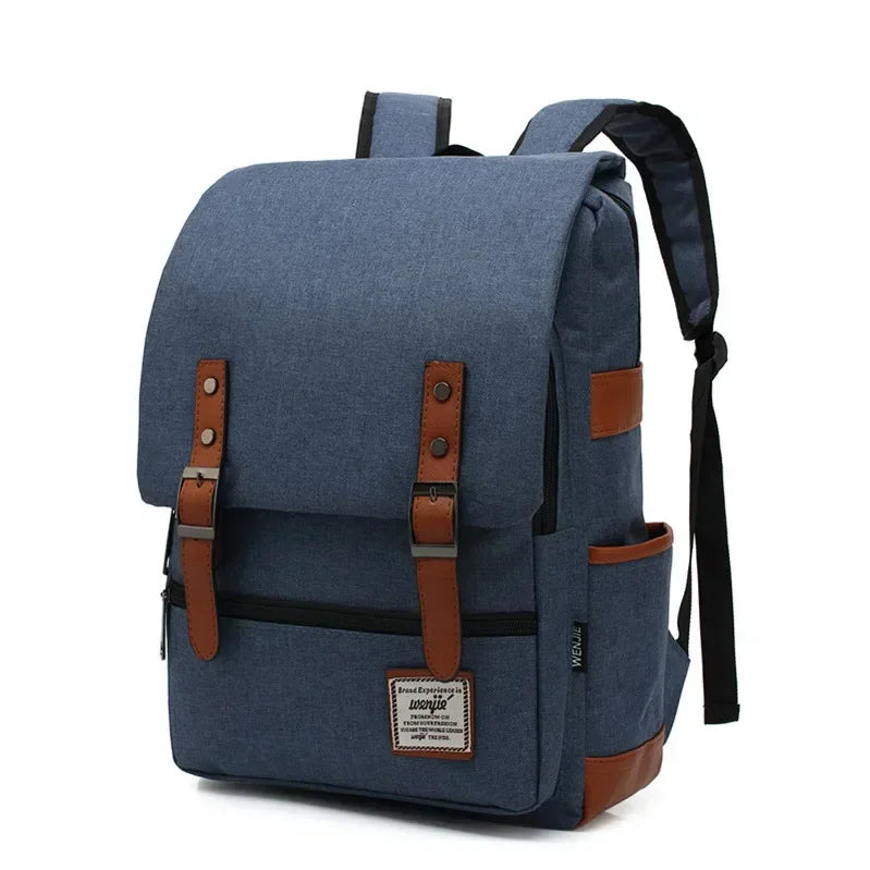 Slim Canvas Commuter Daypack - 17L Two-Buckle Flap Backpack - Navy