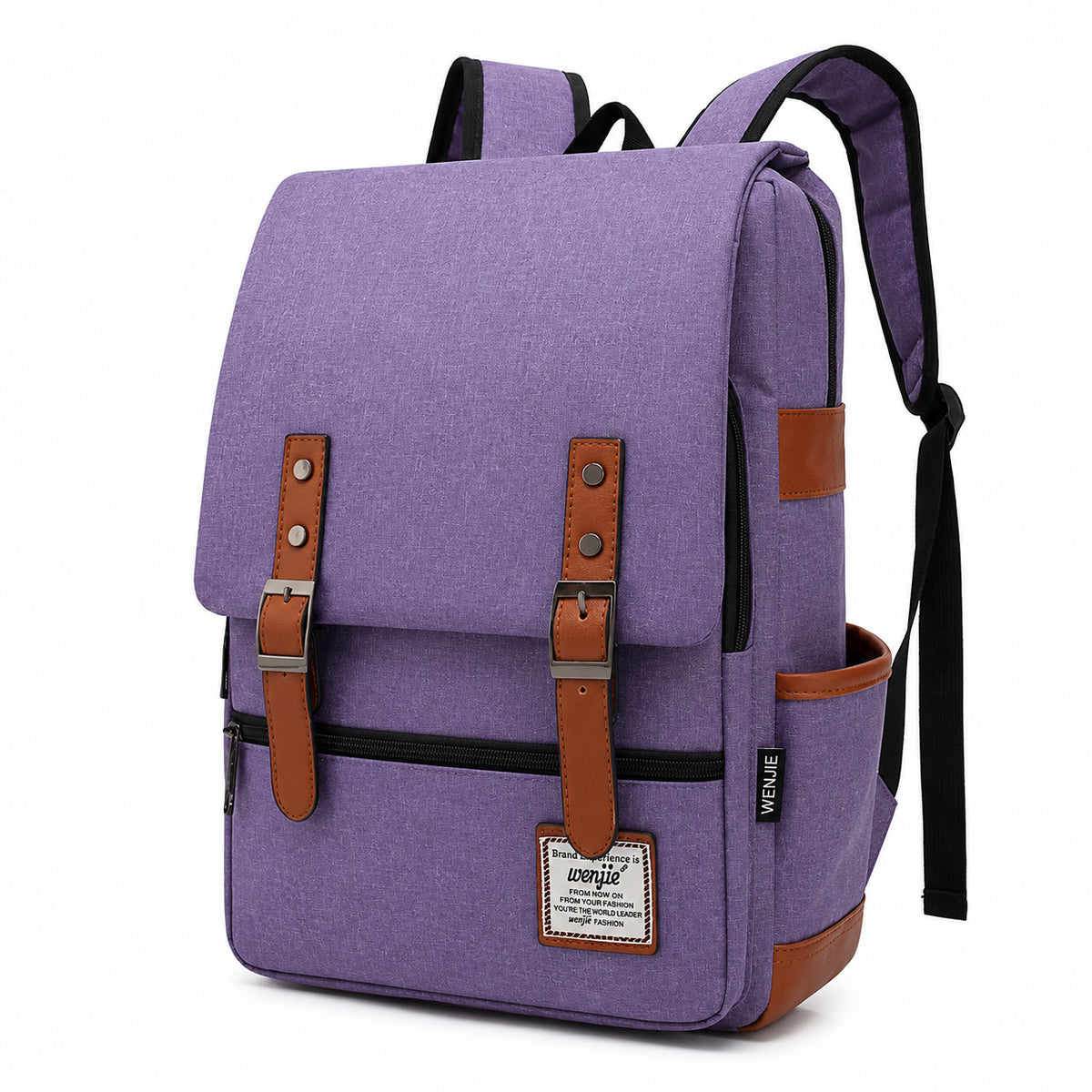 Slim Canvas Commuter Daypack - 17L Two-Buckle Flap Backpack - Purple