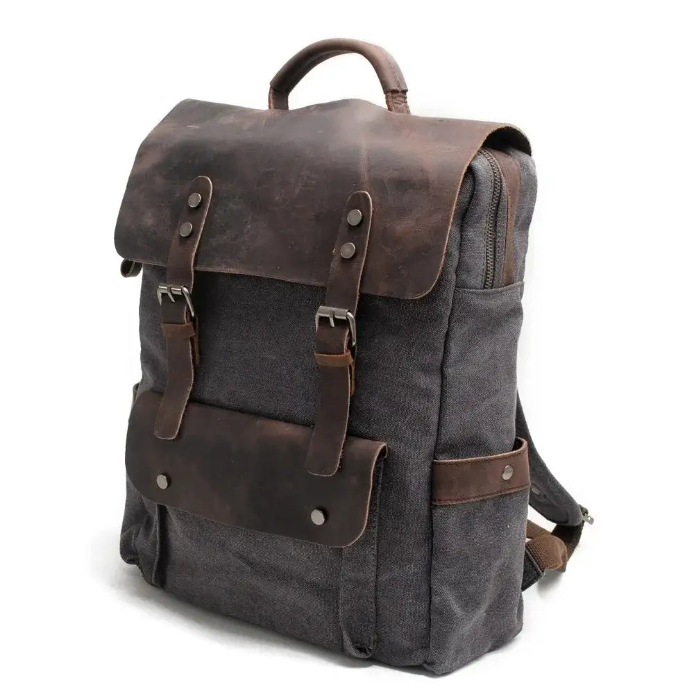 Men’s Canvas Backpack – Vintage Leather Flap Daypack