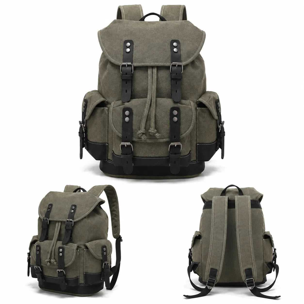 Men’s Canvas Backpack - Vintage Leather Trim Rucksack