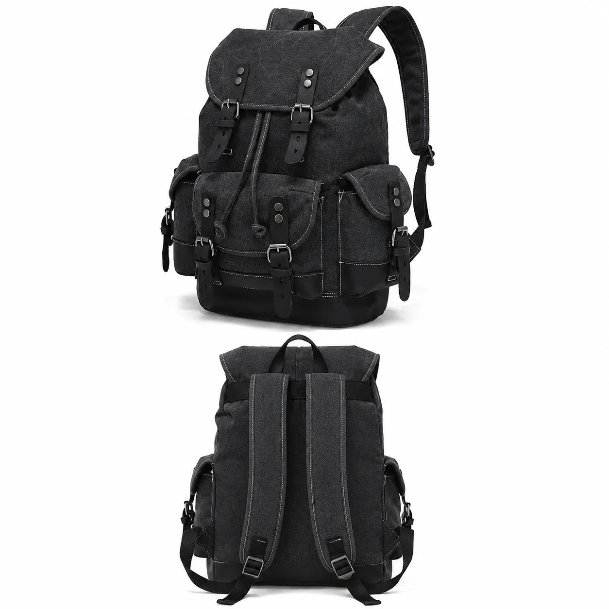 Men’s Canvas Backpack - Vintage Leather Trim Rucksack