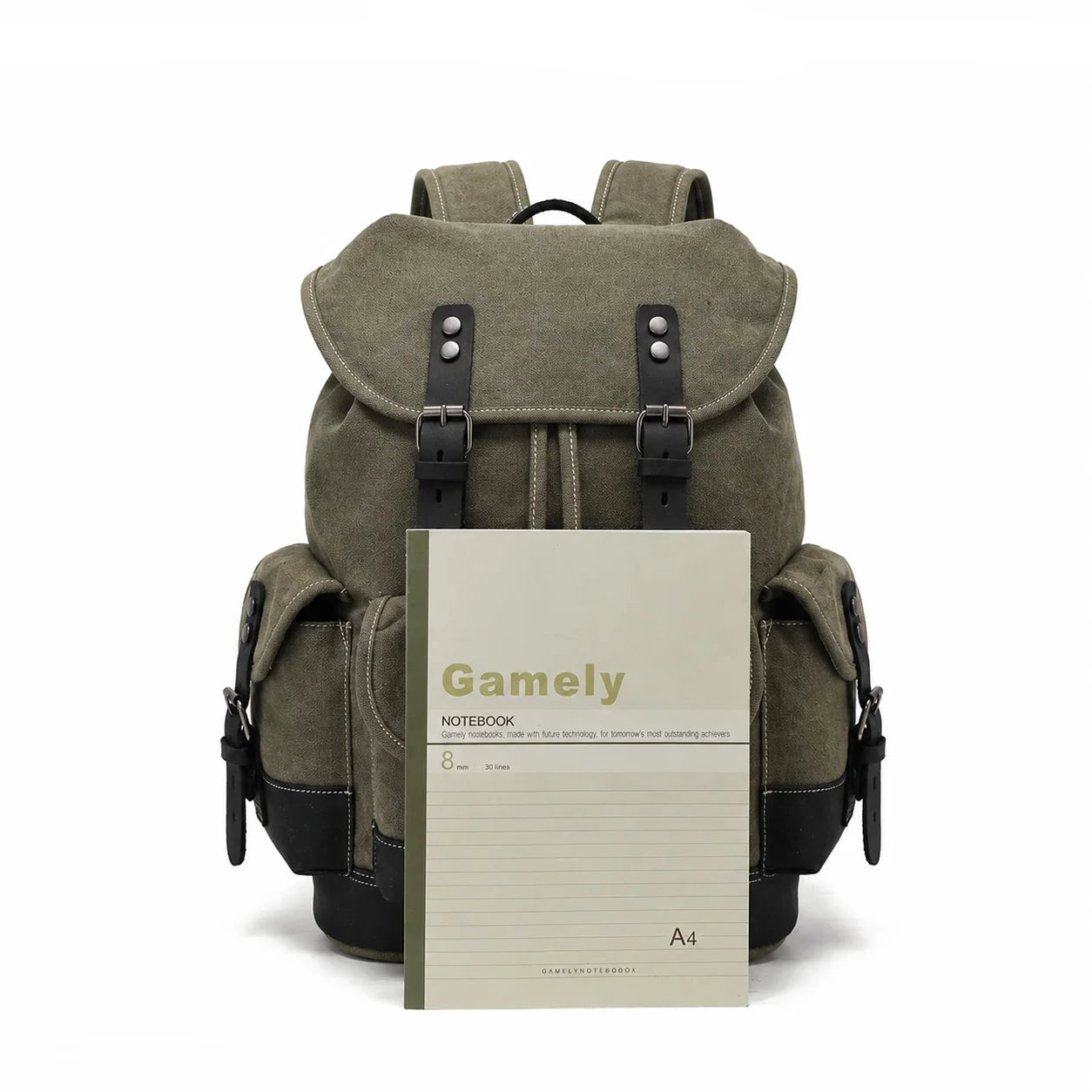 Men’s Canvas Backpack - Vintage Leather Trim Rucksack