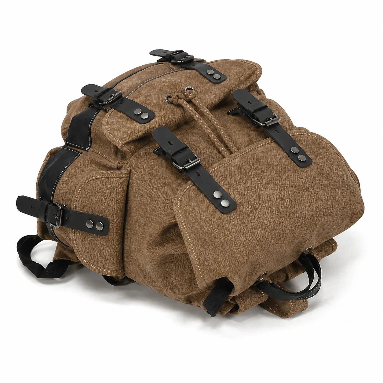 Men’s Canvas Backpack - Vintage Leather Trim Rucksack