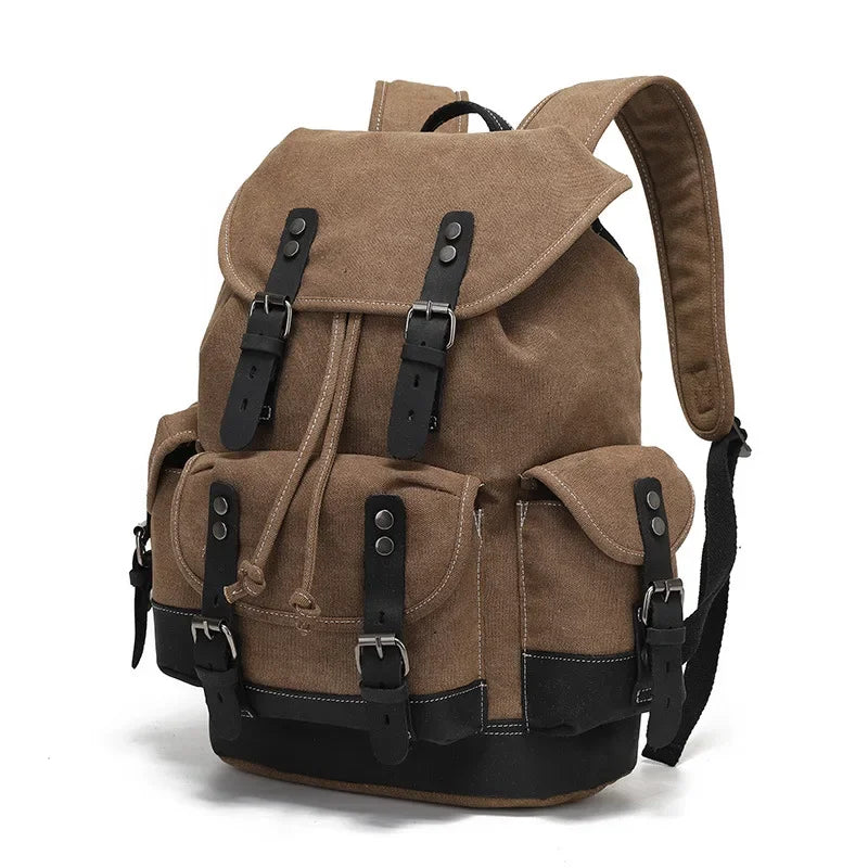 Men’s Canvas Backpack - Vintage Leather Trim Rucksack - Brown