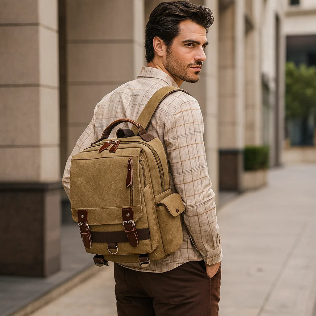 Men’s Canvas Backpack - Vintage Multi-Carry Rucksack