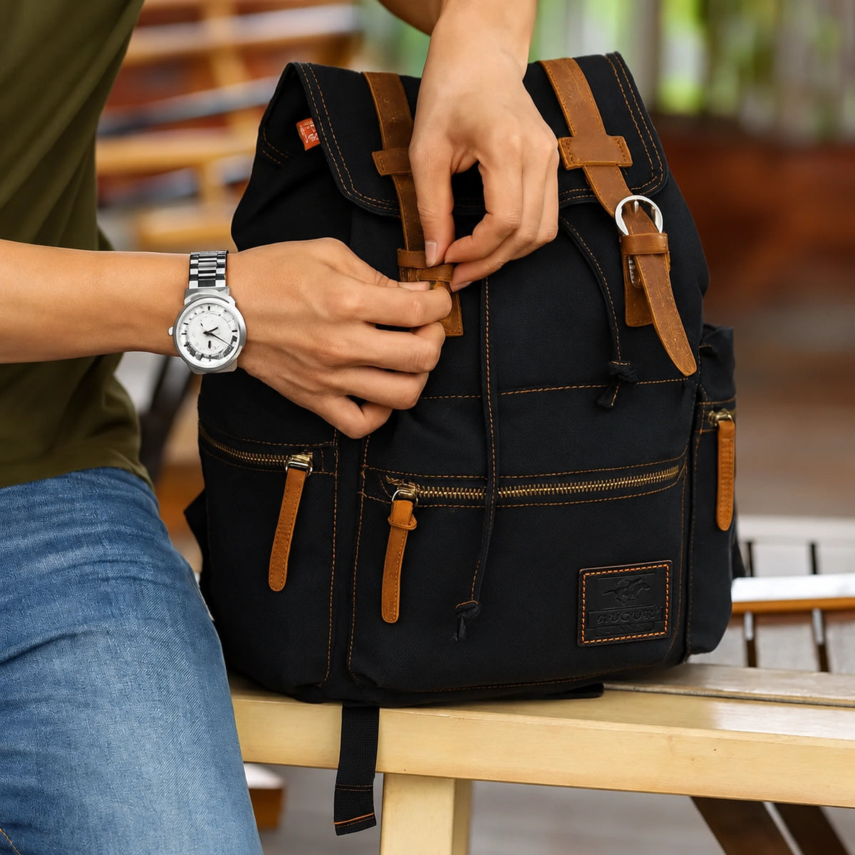 Men’s Canvas Backpack – Vintage Rucksack with Laptop Sleeve
