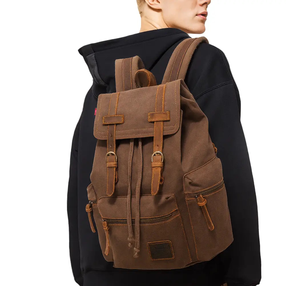 Men’s Canvas Backpack – Vintage Rucksack with Laptop Sleeve