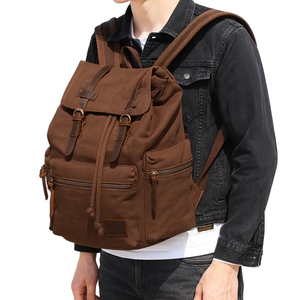 Men’s Canvas Backpack – Vintage Rucksack with Laptop Sleeve