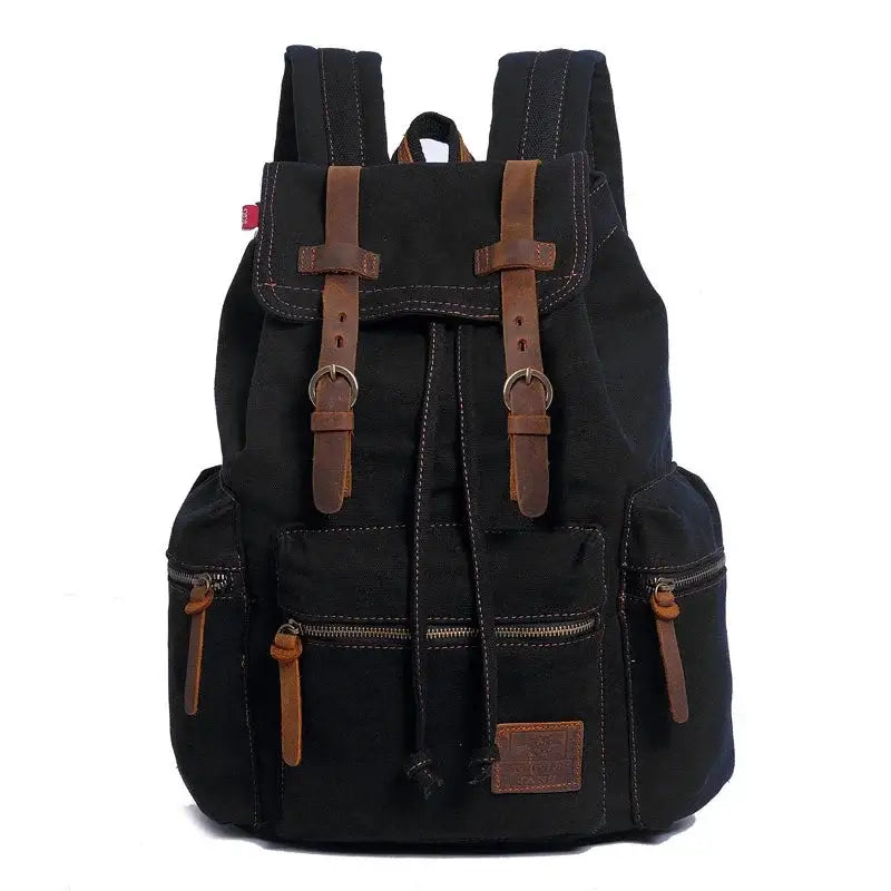 Men’s Canvas Backpack – Vintage Rucksack with Laptop Sleeve - Black