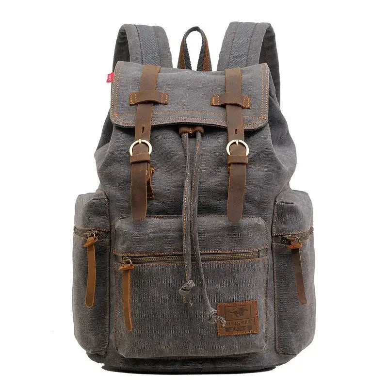 Men’s Canvas Backpack – Vintage Rucksack with Laptop Sleeve - Gray