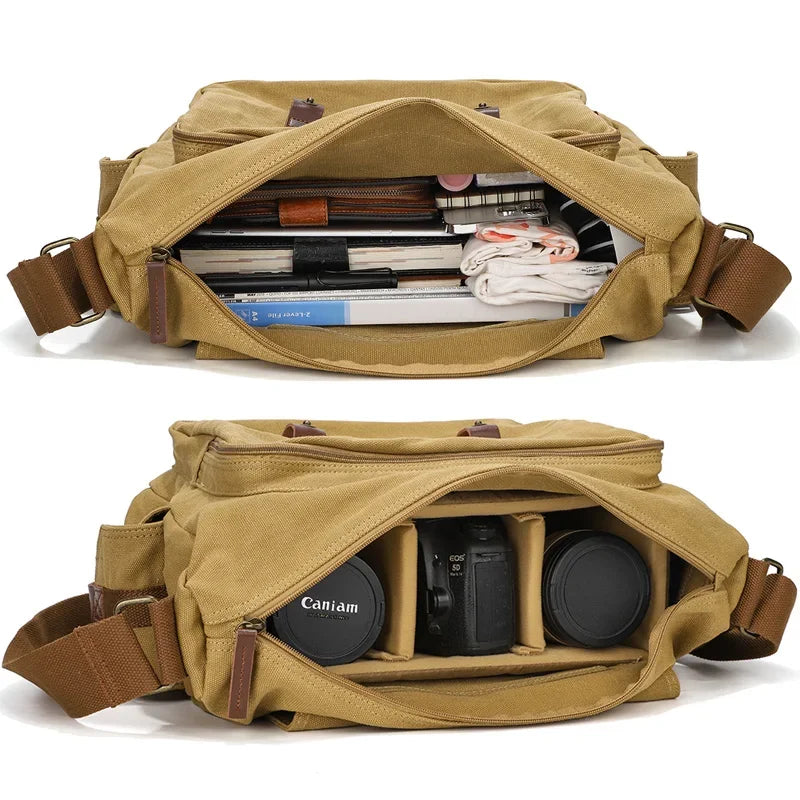 Men’s Canvas Camera Messenger Bag - Removable Insert