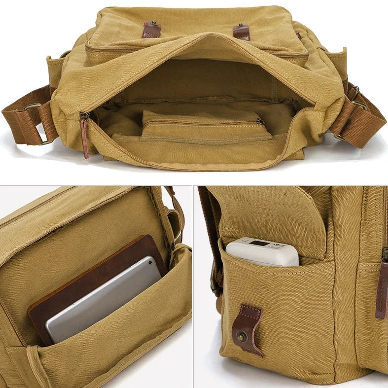 Men’s Canvas Camera Messenger Bag - Removable Insert