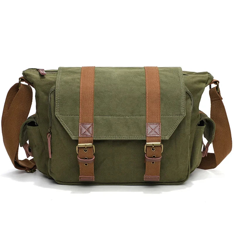 Men’s Canvas Camera Messenger Bag - Removable Insert - Green