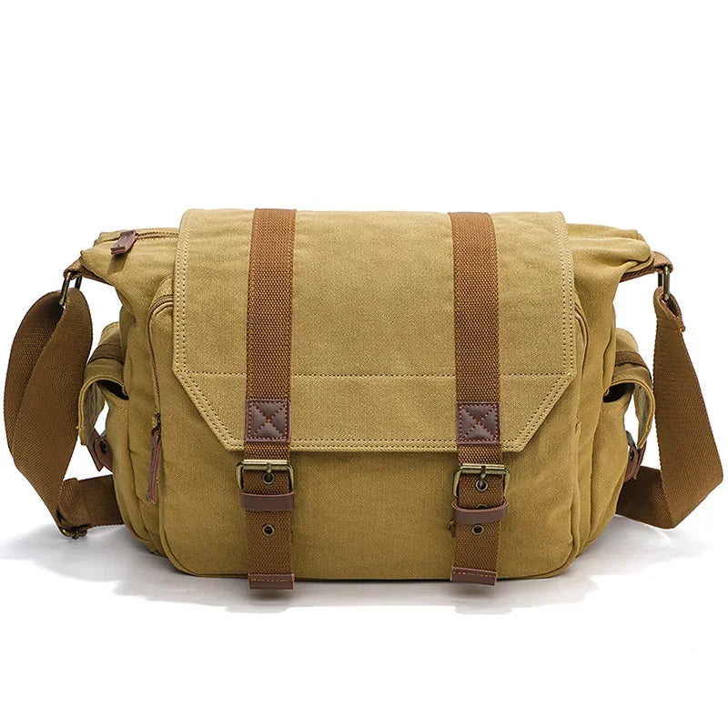 Men’s Canvas Camera Messenger Bag - Removable Insert - Khaki