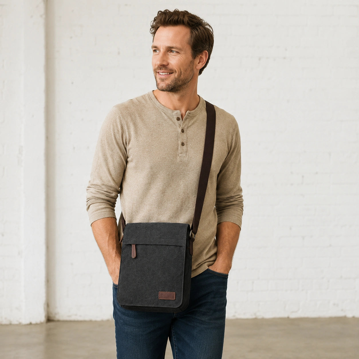 Men’s Canvas Crossbody Bag - Adjustable Strap Shoulder Bag