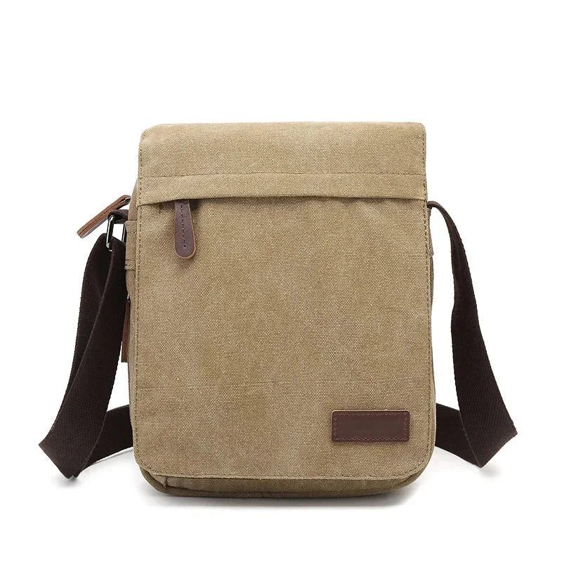 Men’s Canvas Crossbody Bag - Adjustable Strap Shoulder Bag - Beige