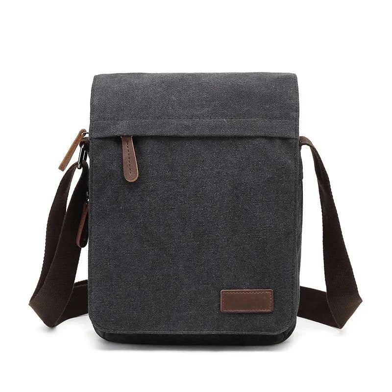 Men’s Canvas Crossbody Bag - Adjustable Strap Shoulder Bag - Black