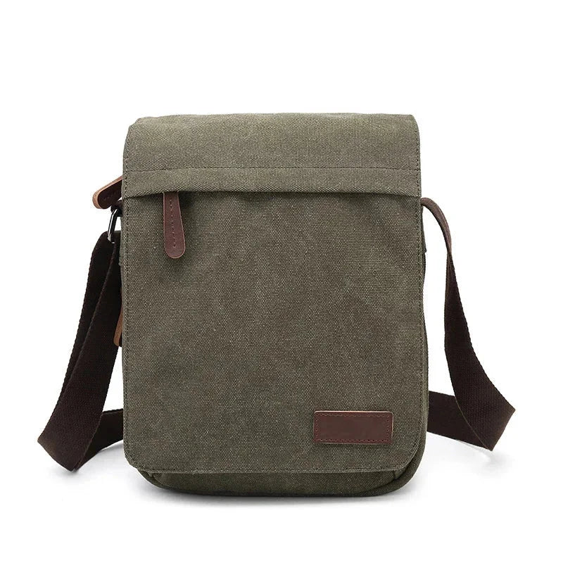 Men’s Canvas Crossbody Bag - Adjustable Strap Shoulder Bag - Olive