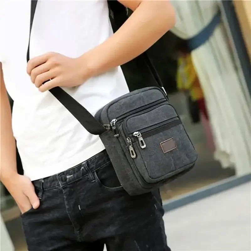 Men’s Canvas Crossbody Bag – Compact Everyday Shoulder Bag