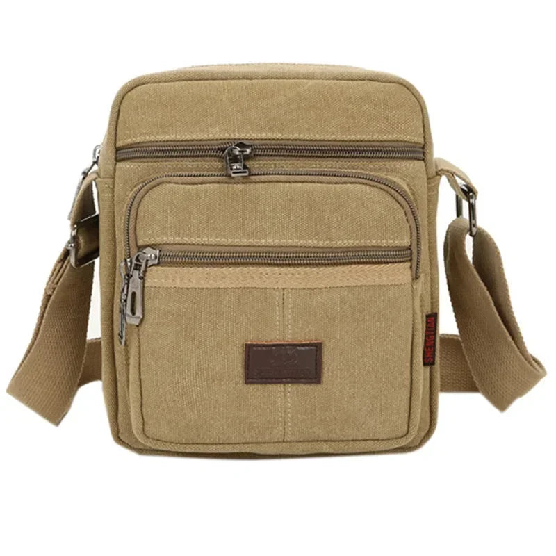 Men’s Canvas Crossbody Bag – Compact Everyday Shoulder Bag - Camel