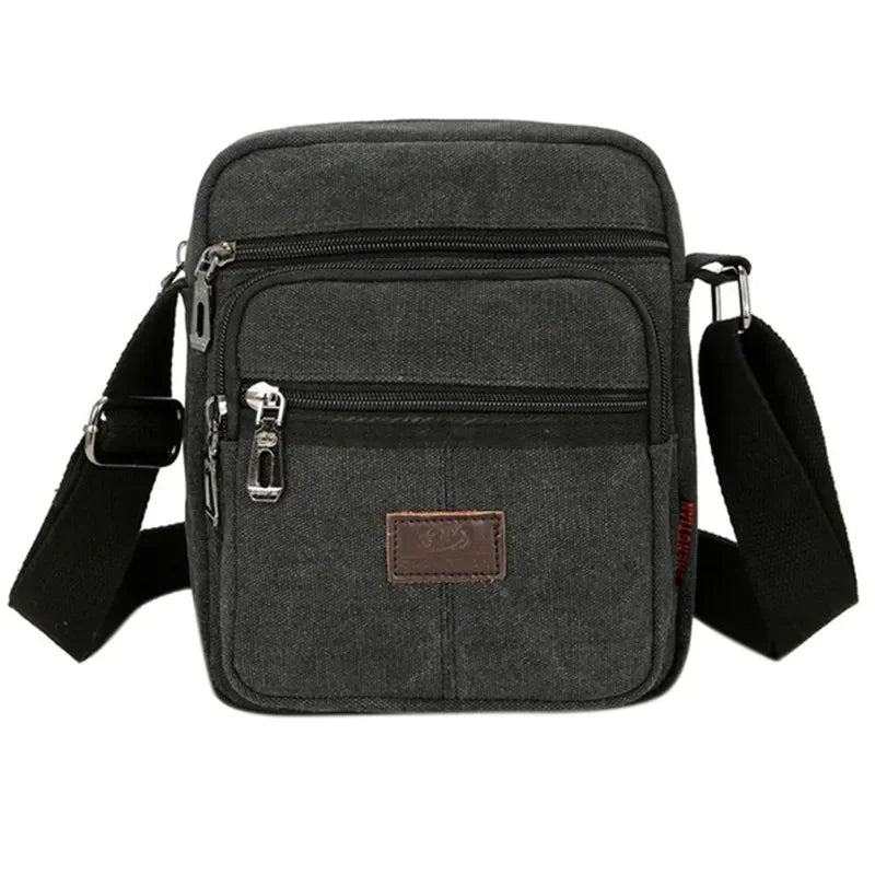 Men’s Canvas Crossbody Bag – Compact Everyday Shoulder Bag - Dark gray
