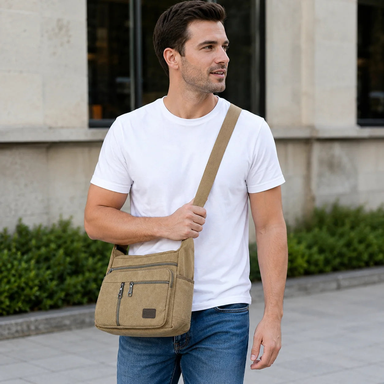 Men’s Canvas Crossbody Bag - Multi-Pocket Shoulder Bag