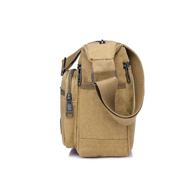 Men’s Canvas Crossbody Bag - Multi-Pocket Shoulder Bag