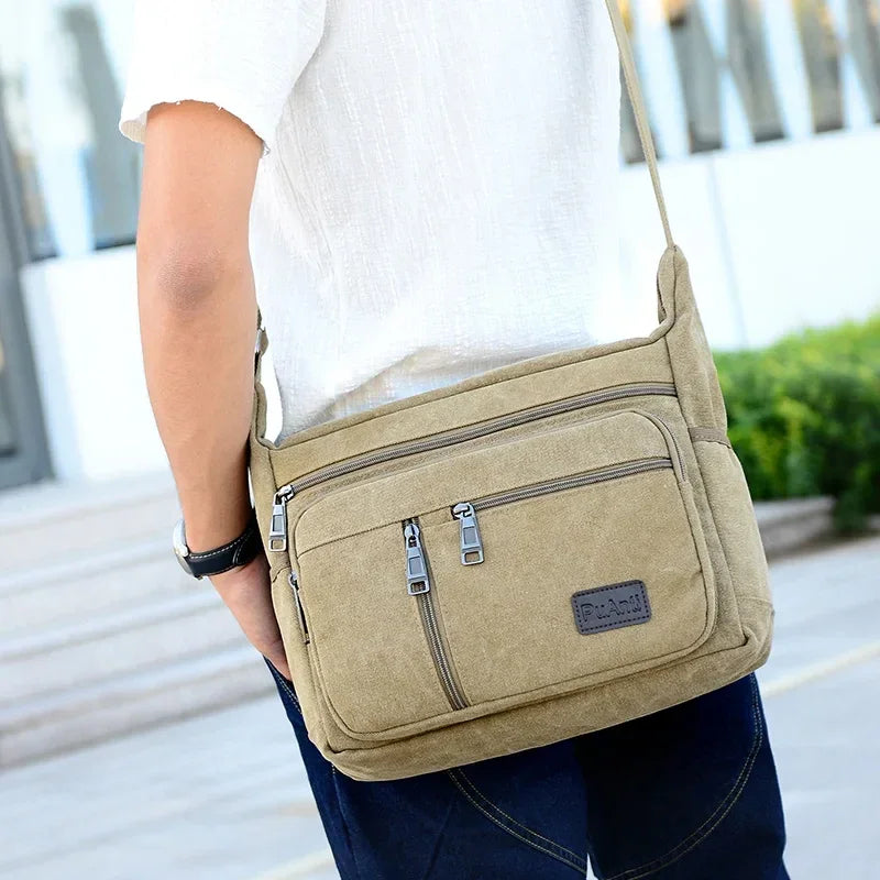 Men’s Canvas Crossbody Bag - Multi-Pocket Shoulder Bag