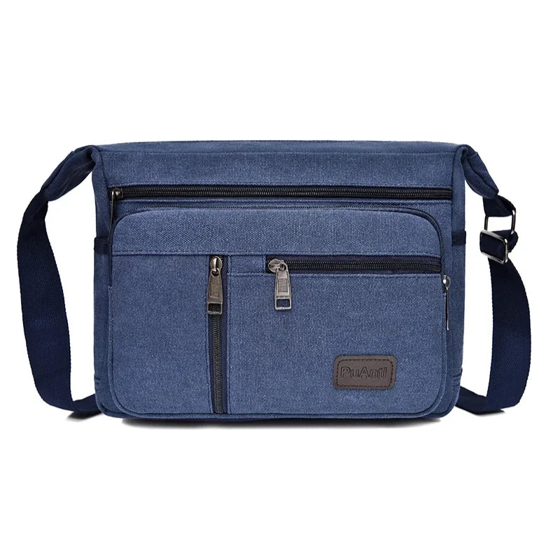 Men’s Canvas Crossbody Bag - Multi-Pocket Shoulder Bag - Navy