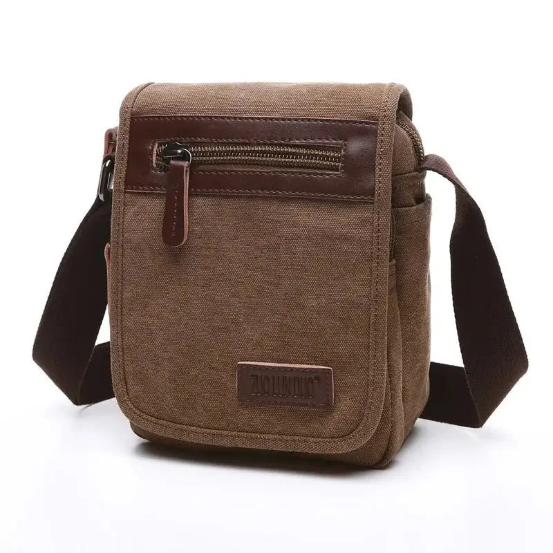 Men’s Canvas Crossbody Bag with Flap – Vintage Everyday Shoulder Bag - Marron / Petite