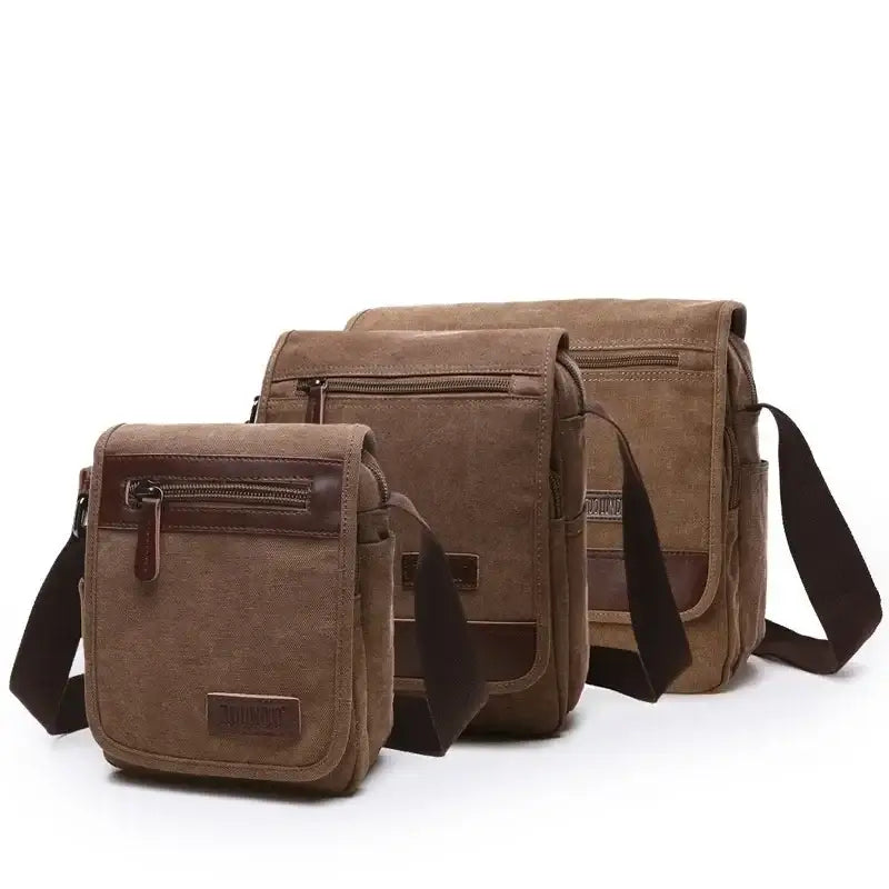 Men’s Canvas Crossbody Bag with Flap – Vintage Everyday Shoulder Bag