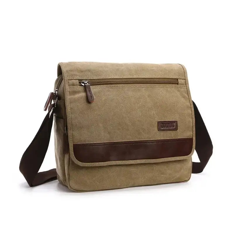 Men’s Canvas Crossbody Bag with Flap – Vintage Everyday Shoulder Bag - Camel / Grande