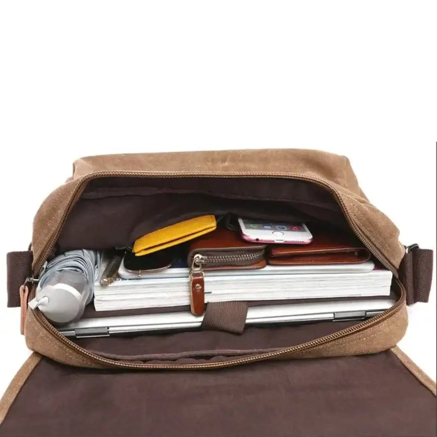 Men’s Canvas Crossbody Bag with Flap – Vintage Everyday Shoulder Bag