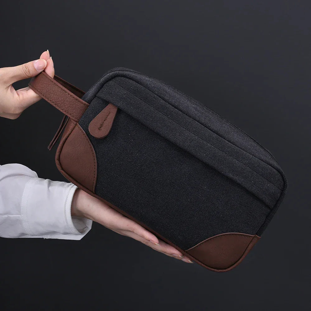 Men’s Canvas Dopp Kit - Travel Toiletry Bag with Brown Trim