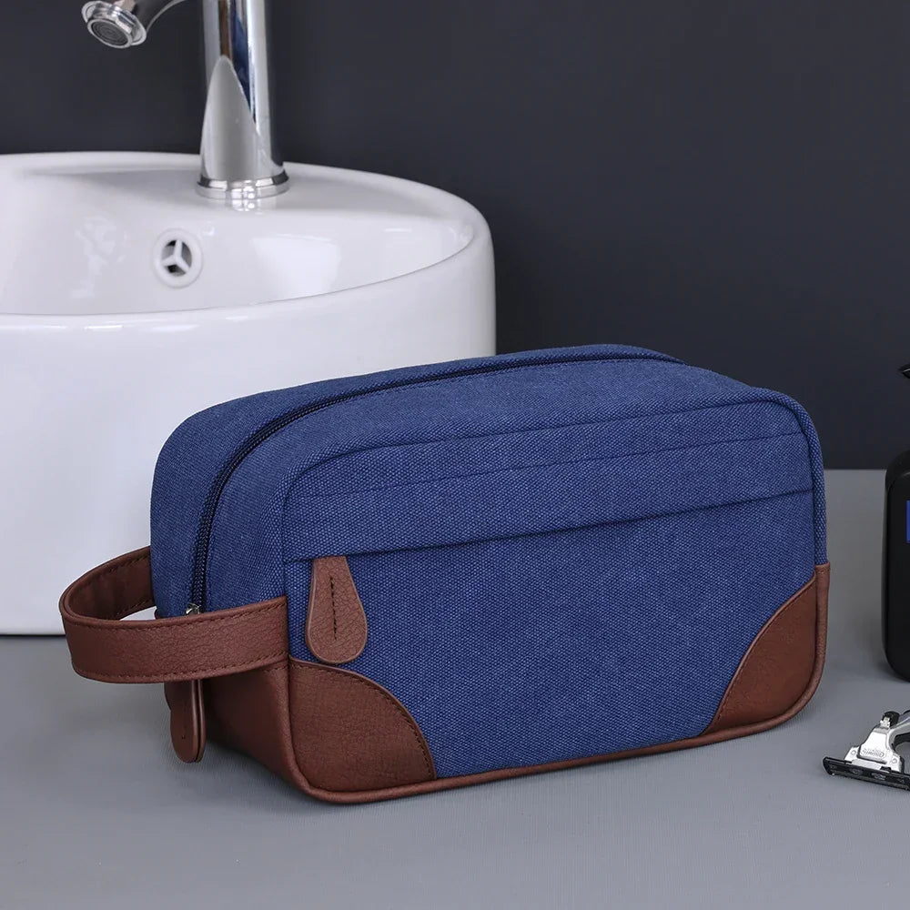 Men’s Canvas Dopp Kit - Travel Toiletry Bag with Brown Trim