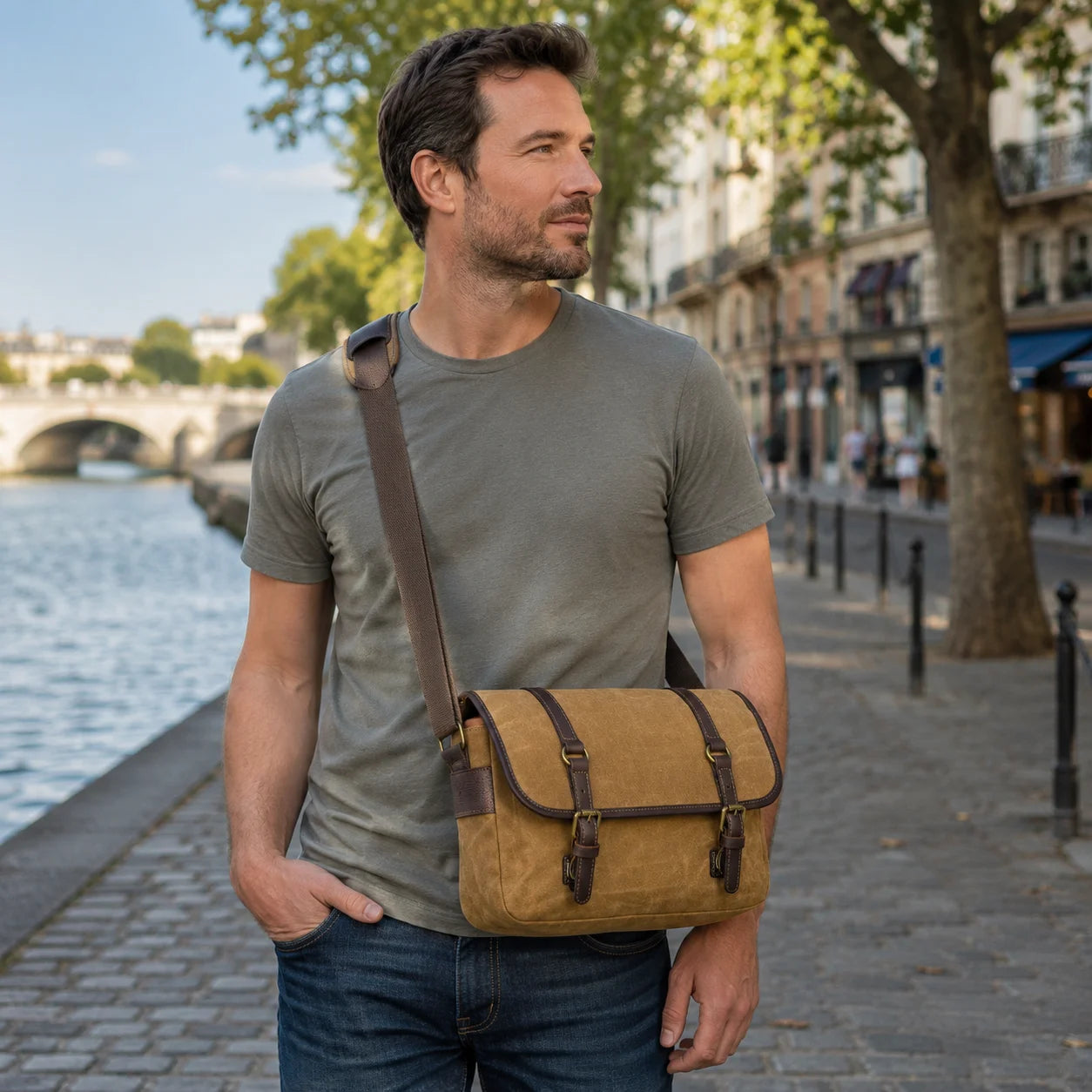 Men’s Canvas DSLR Camera Bag - Padded Lens Compartment