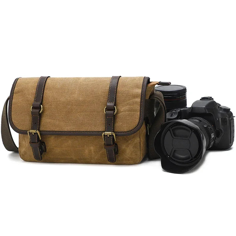 Men’s Canvas DSLR Camera Bag - Padded Lens Compartment