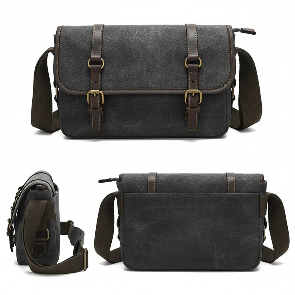 Men’s Canvas DSLR Camera Bag - Padded Lens Compartment